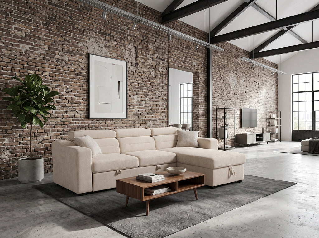 Canapé d'angle convertible Bergen, Microfibre beige