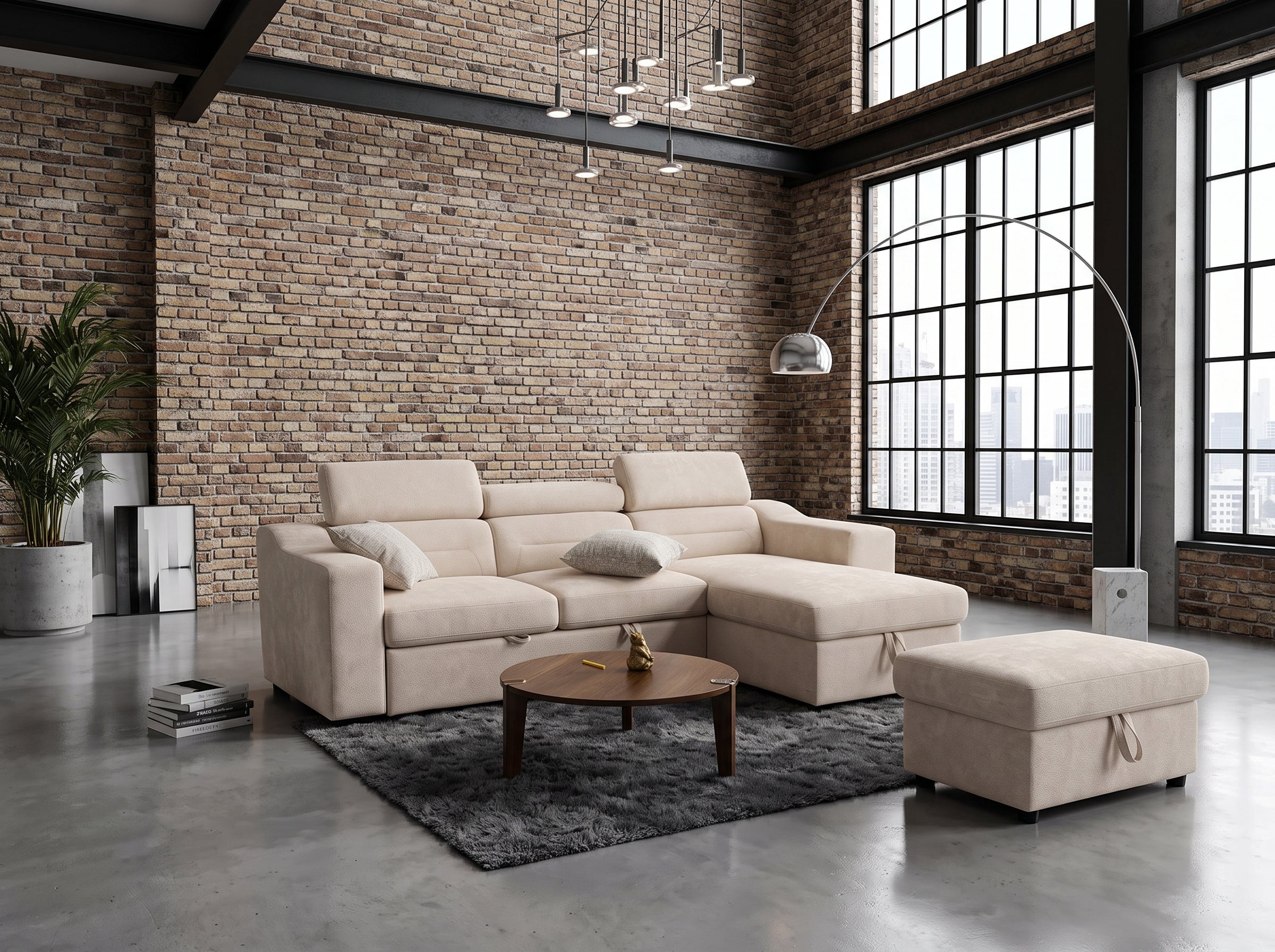 Canapé d'angle convertible Bergen, Microfibre beige