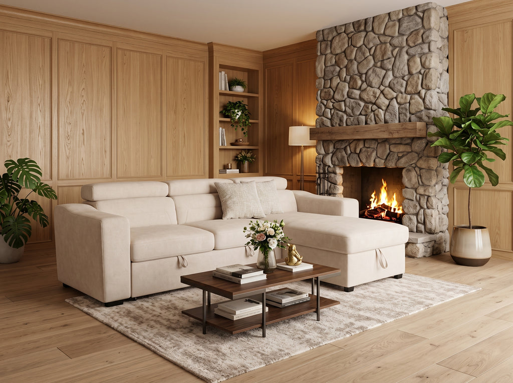 Canapé d'angle convertible Bergen, Microfibre beige