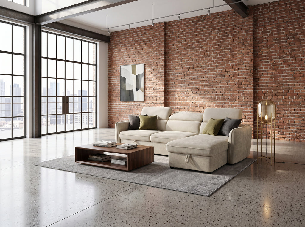 Canapé d'angle convertible Stockholm, Chenille beige clair