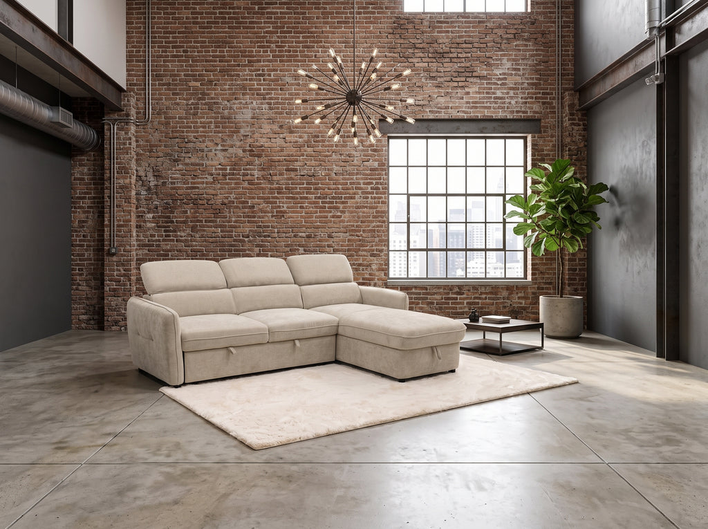 Canapé d'angle convertible Stockholm, Chenille beige clair