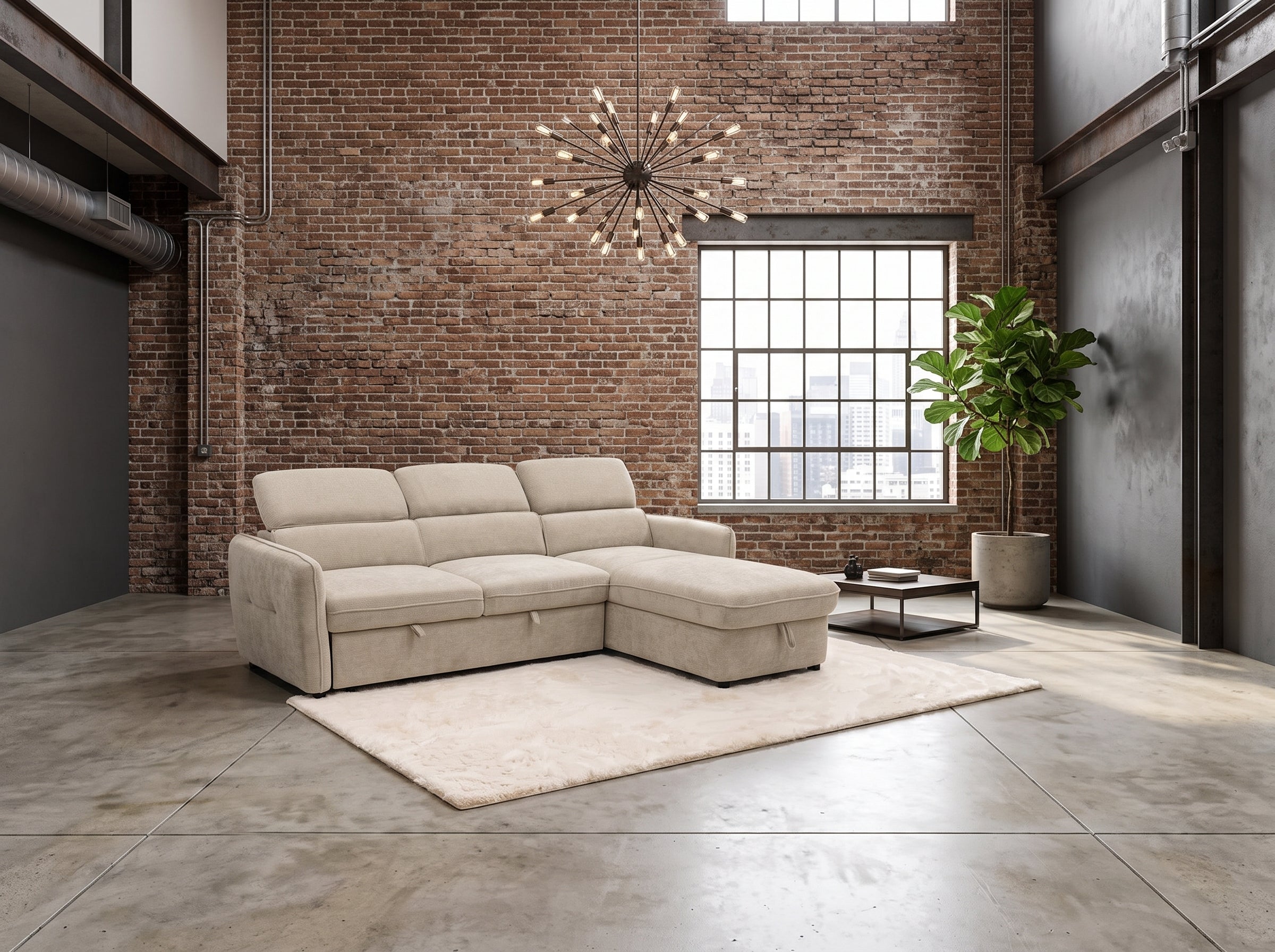 Canapé d'angle convertible Stockholm, Chenille beige clair