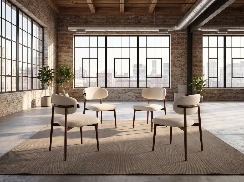 Chaise So (lot de 4), Bouclé beige & bois travertin