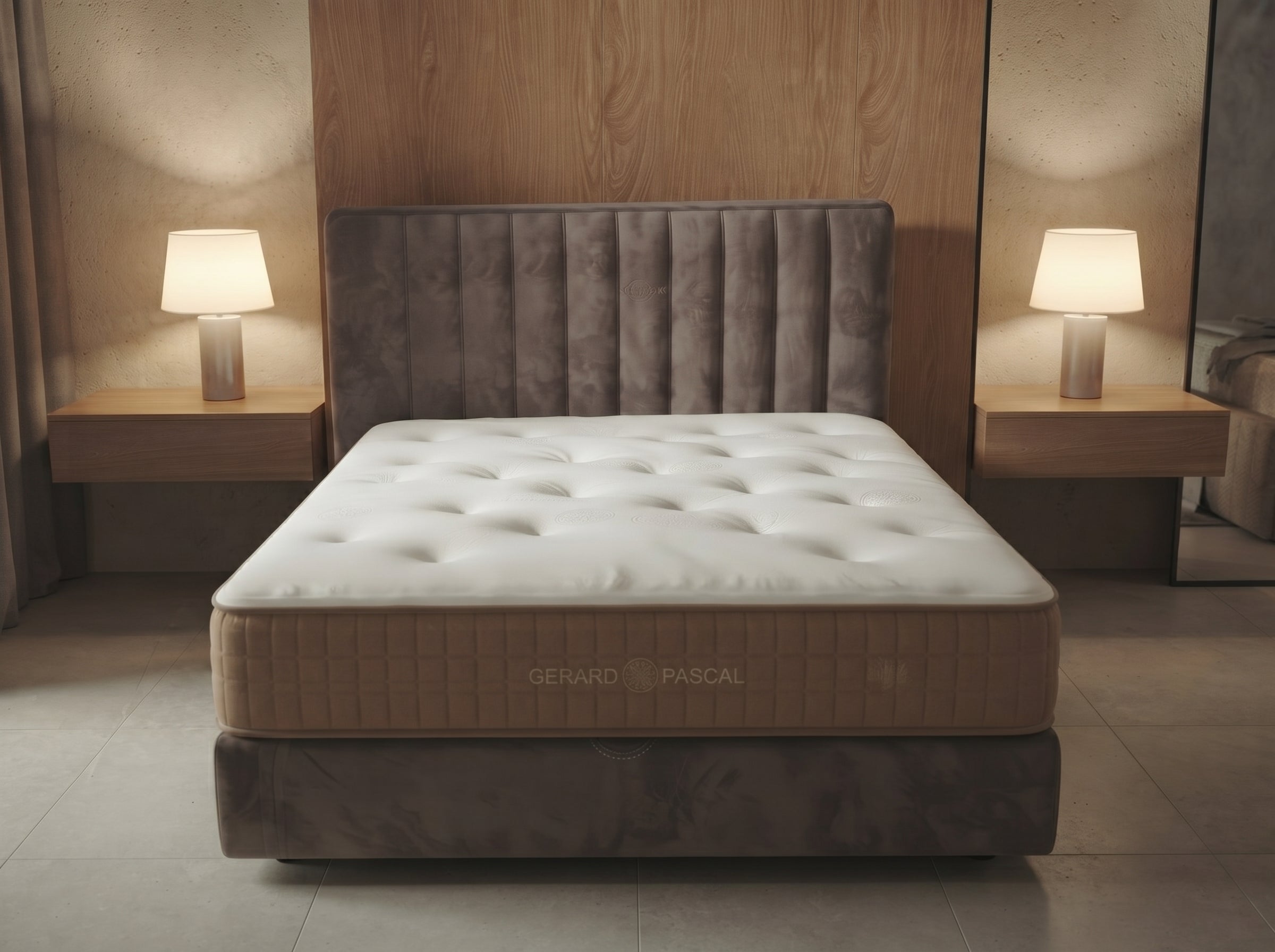 Lit coffre Milo 90 cm, Velours gris, tête de lit cannelée & rangement (1 place)