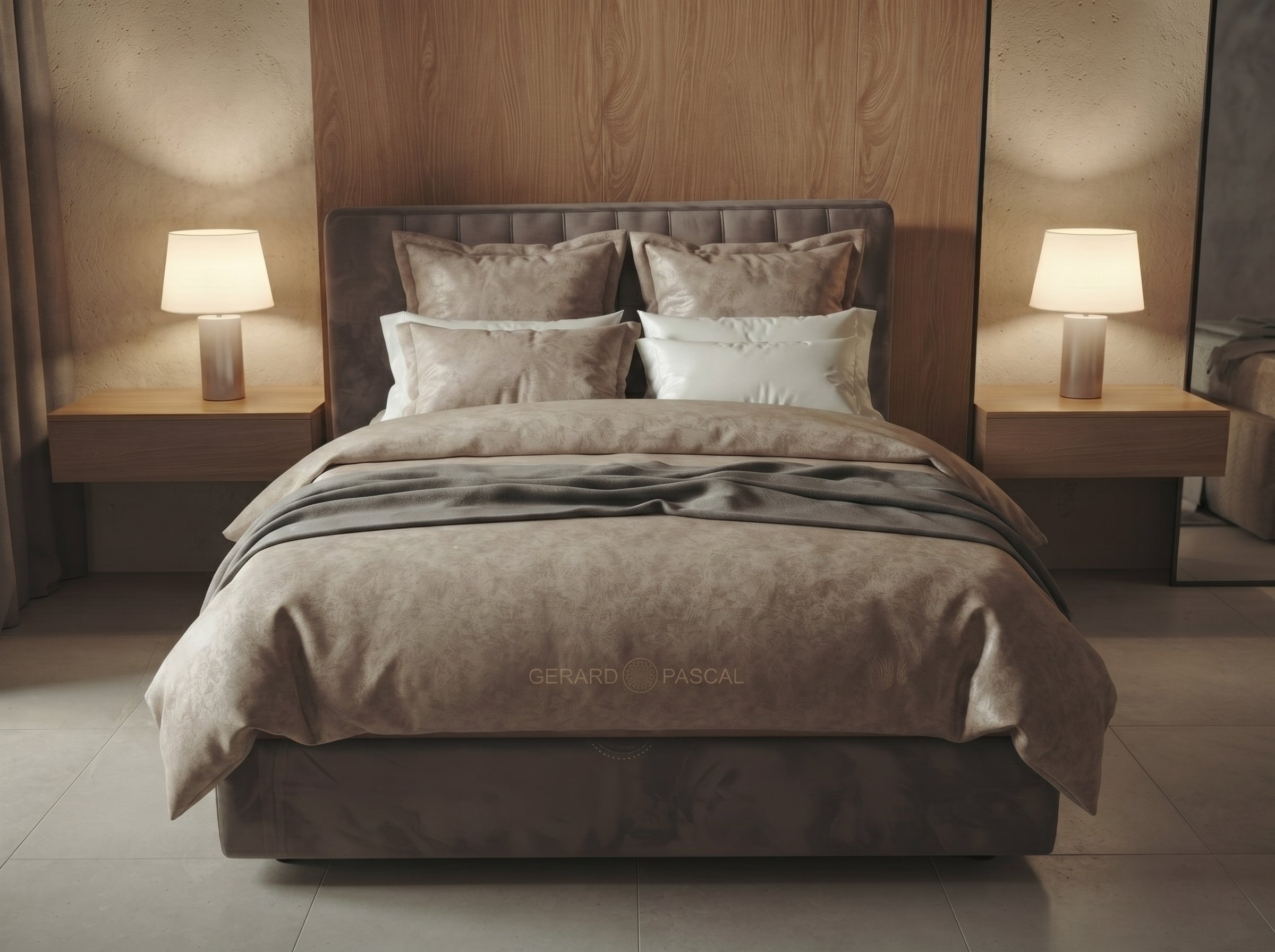 Lit coffre Milo 90 cm, Velours gris, tête de lit cannelée & rangement (1 place)