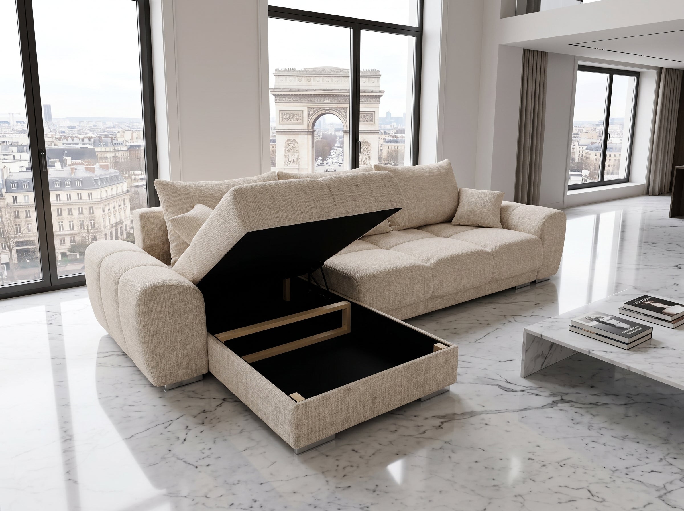 Canapé d'angle Nuage, Chenille beige lin