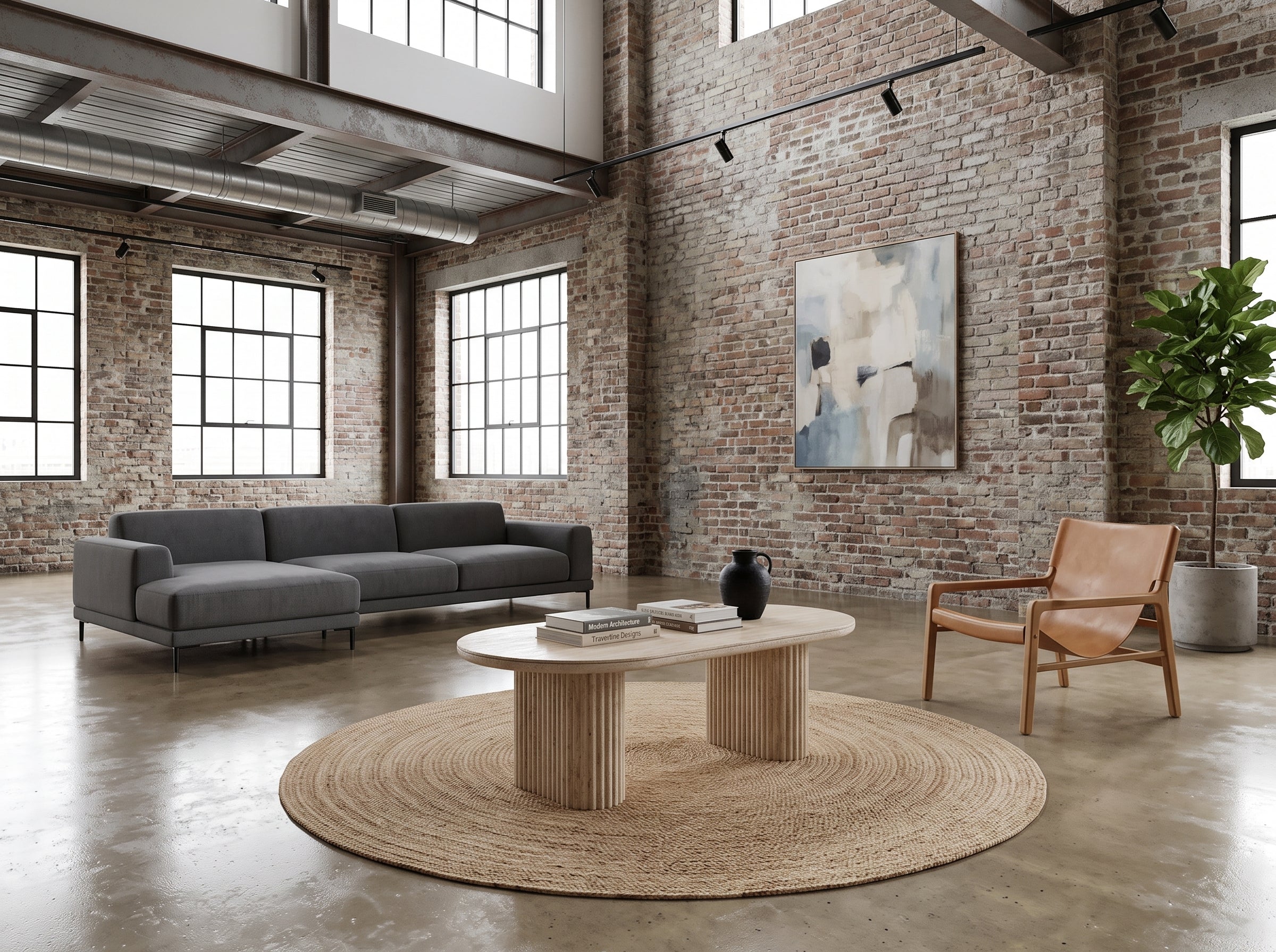 Table basse Colonna, Travertin ovale