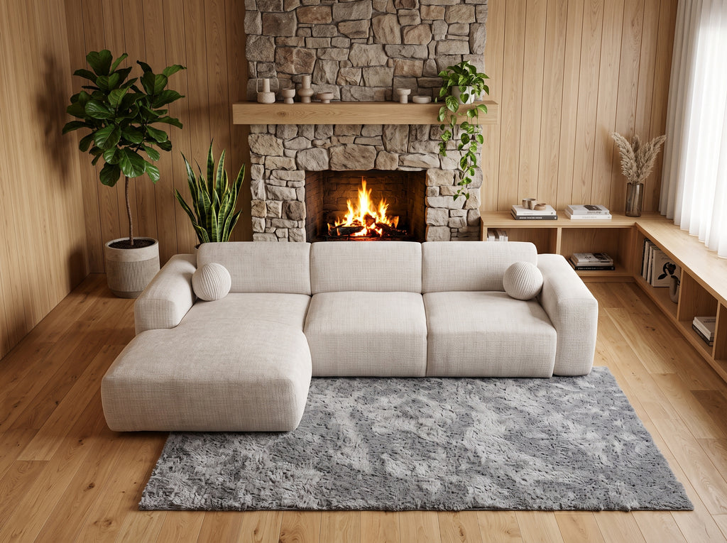 Canapé d'angle Galet, Chenille beige lin