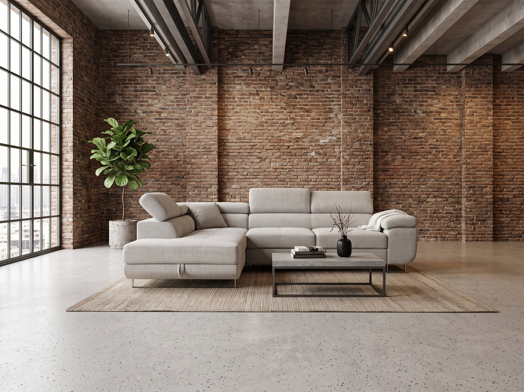 Canapé d'angle convertible Oslo, Chenille gris perle
