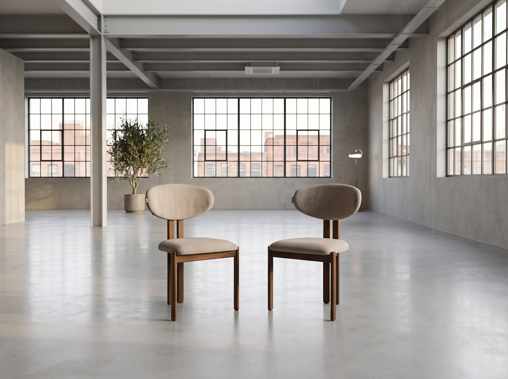 Chaise Bella (lot de 2), Bouclé beige & bois travertin