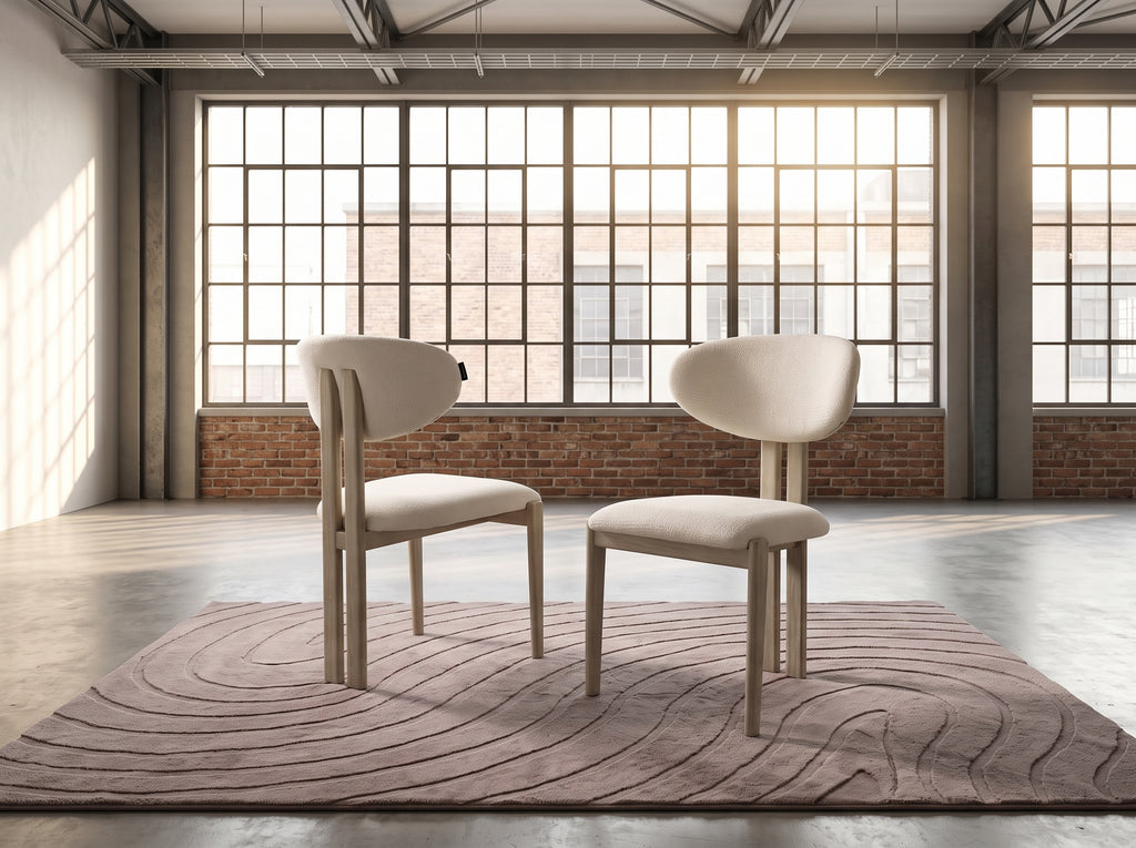 Chaise Bella (lot de 2), Bouclé beige & bois travertin