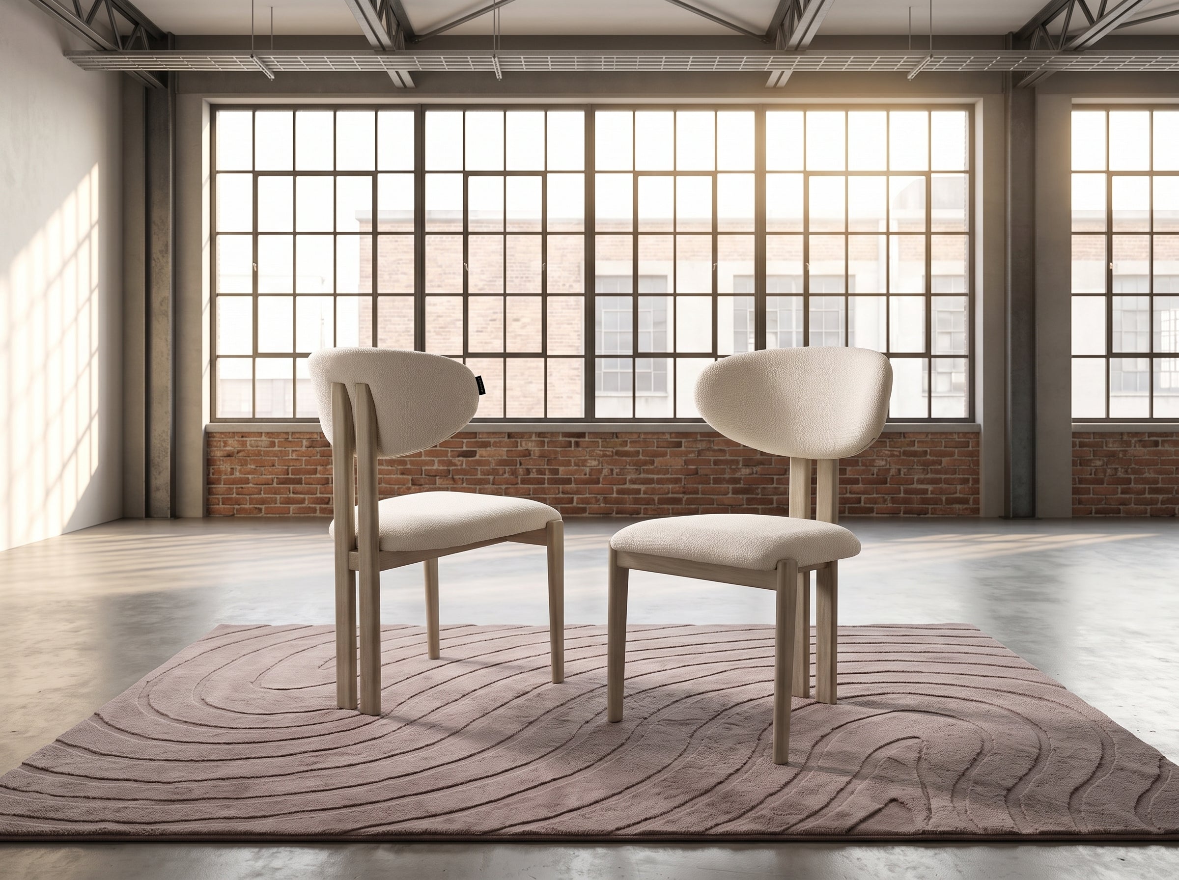 Chaise Bella (lot de 2), Bouclé beige & bois travertin