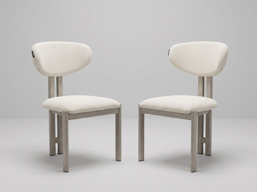 Paire de chaises Bella bouclé beige, salon marbre vue Paris