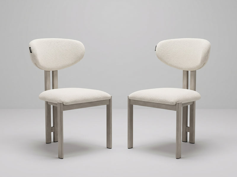 Chaise Bella (lot de 2), Bouclé beige & bois travertin