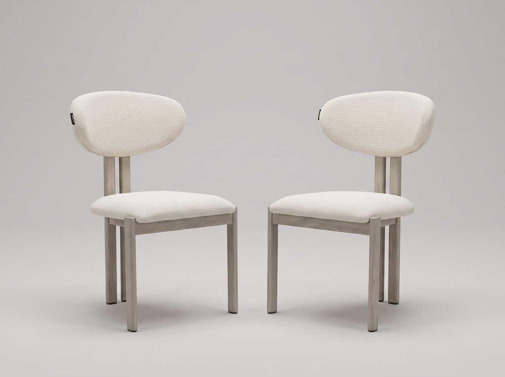 Chaise Bella dossier galbé bouclé beige, penthouse contemporain