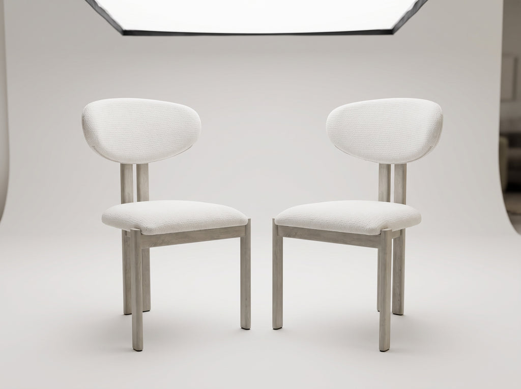 Chaise Bella (lot de 2), Bouclé beige & bois travertin