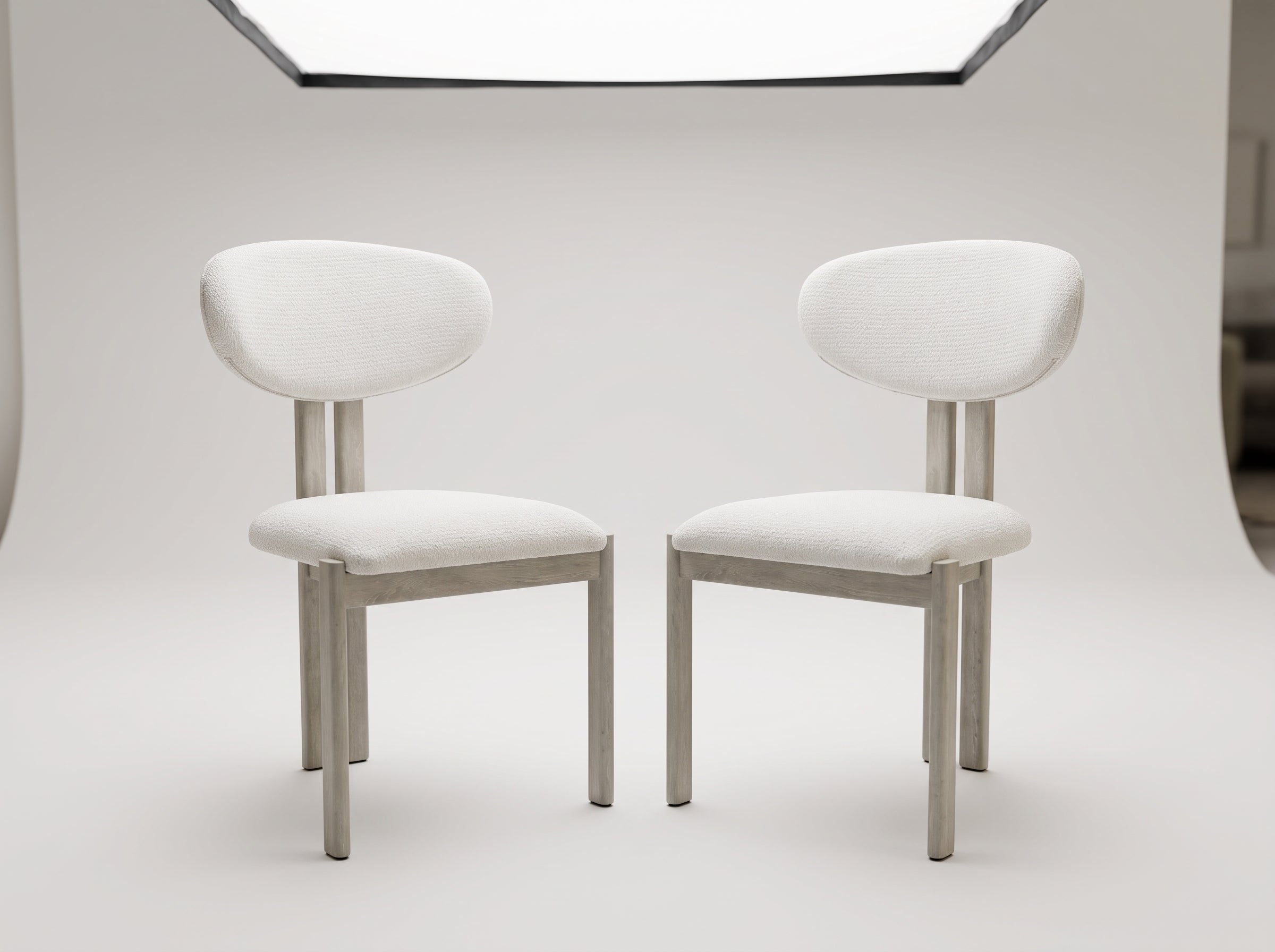 Chaise Bella (lot de 2), Bouclé beige & bois travertin