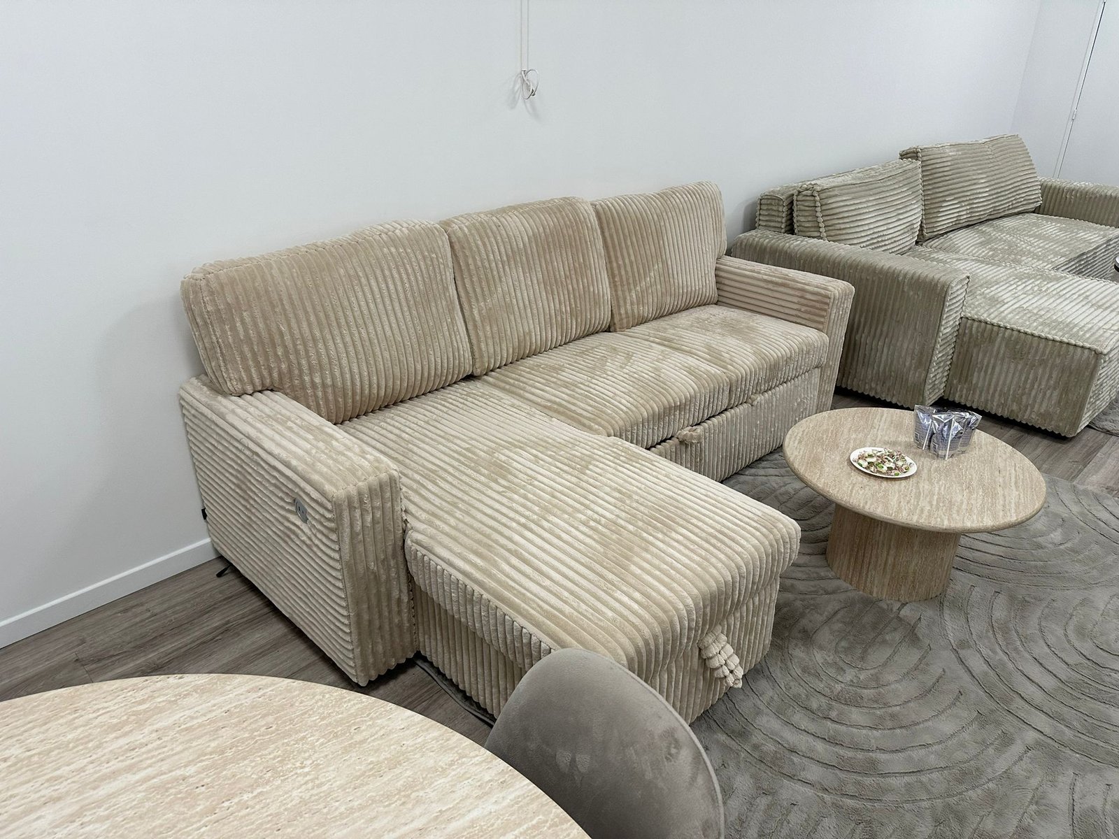 Canapé d&rsquo;Angle Convertible Bonaterra,Tissu Côtelé Beige