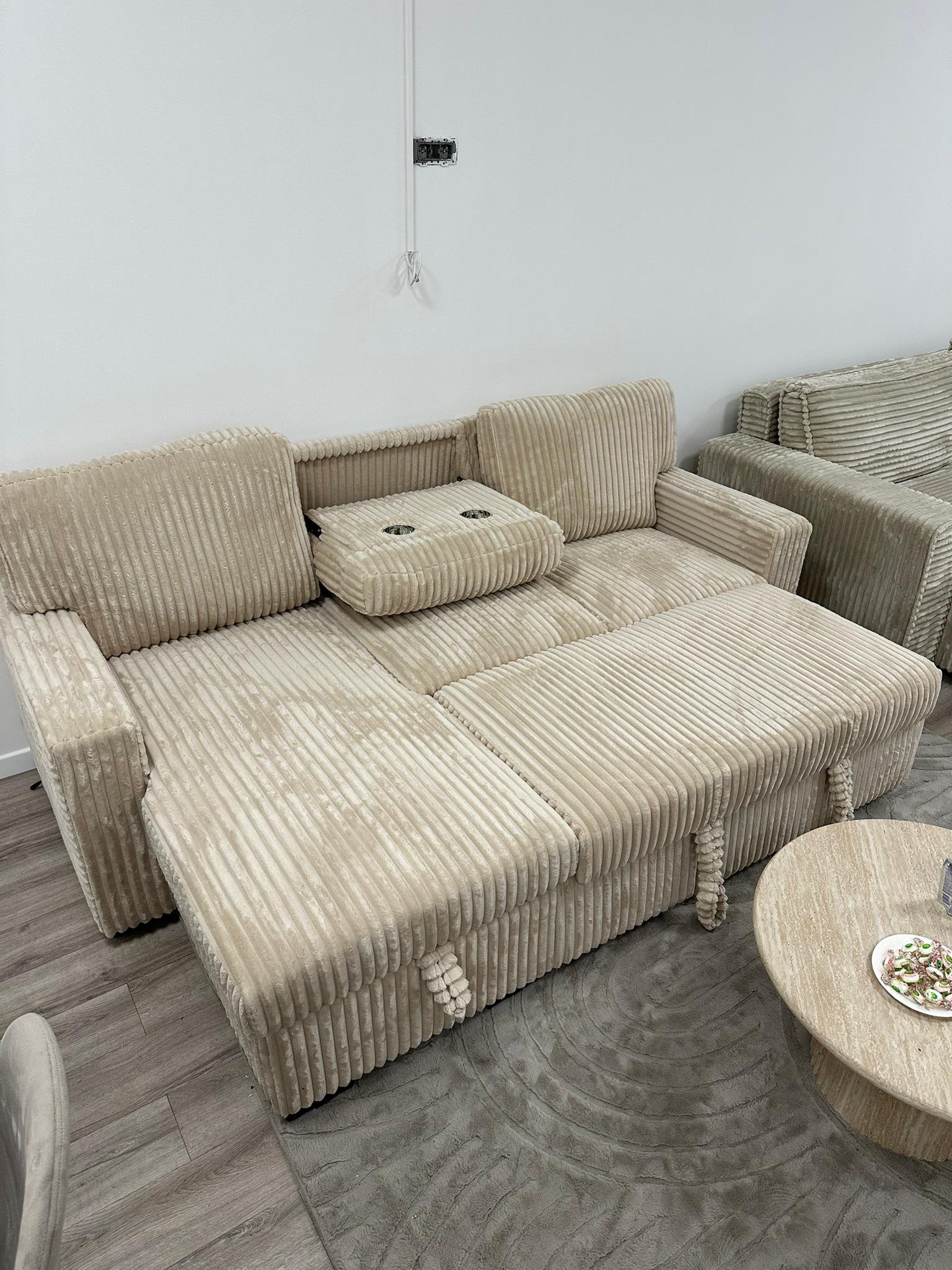 Canapé d&rsquo;Angle Convertible Bonaterra,Tissu Côtelé Beige