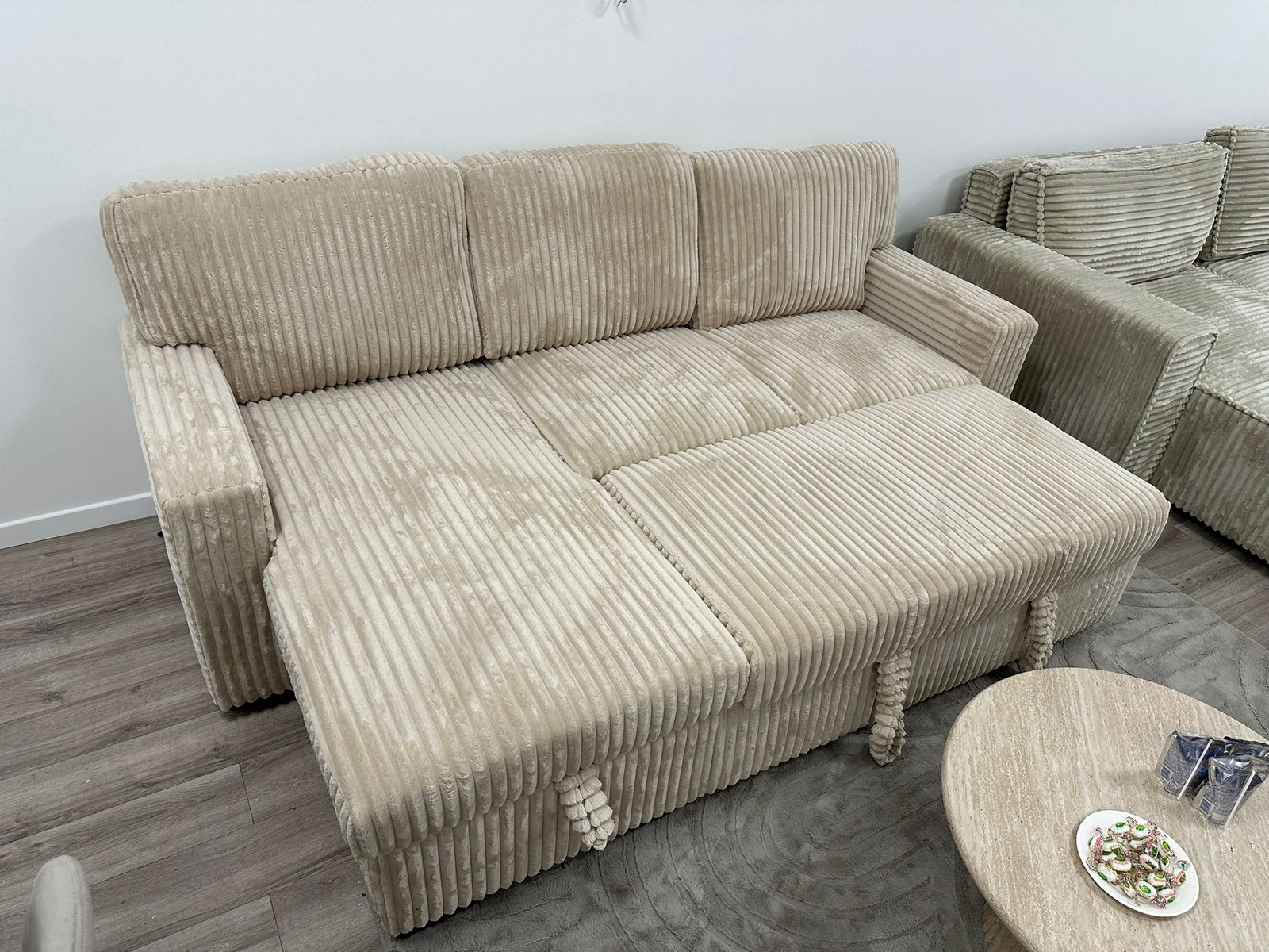 Canapé d&rsquo;Angle Convertible Bonaterra,Tissu Côtelé Beige