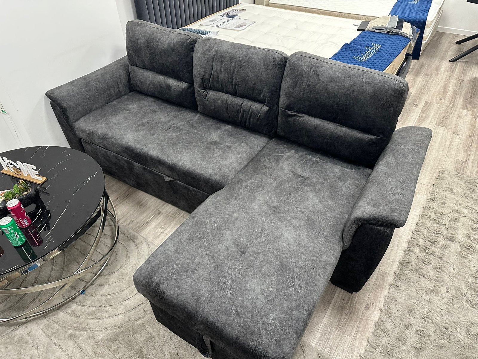 Canapé d&rsquo;Angle Convertible avec Coffre – Gris Anthracite