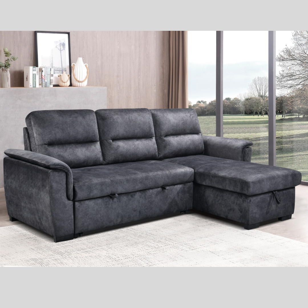 Canapé d&rsquo;Angle Convertible avec Coffre – Gris Anthracite