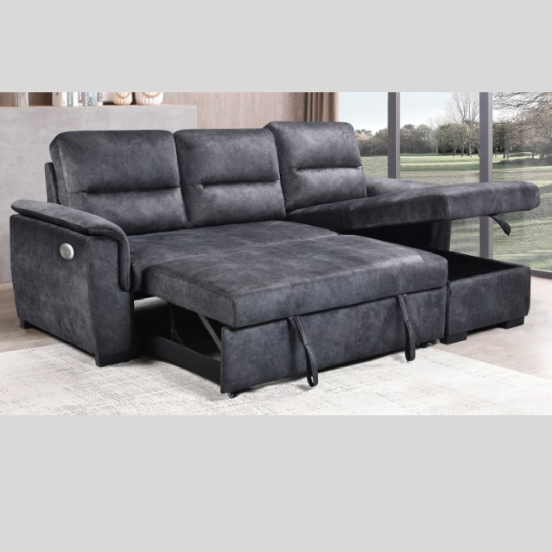 Canapé d&rsquo;Angle Convertible avec Coffre – Gris Anthracite