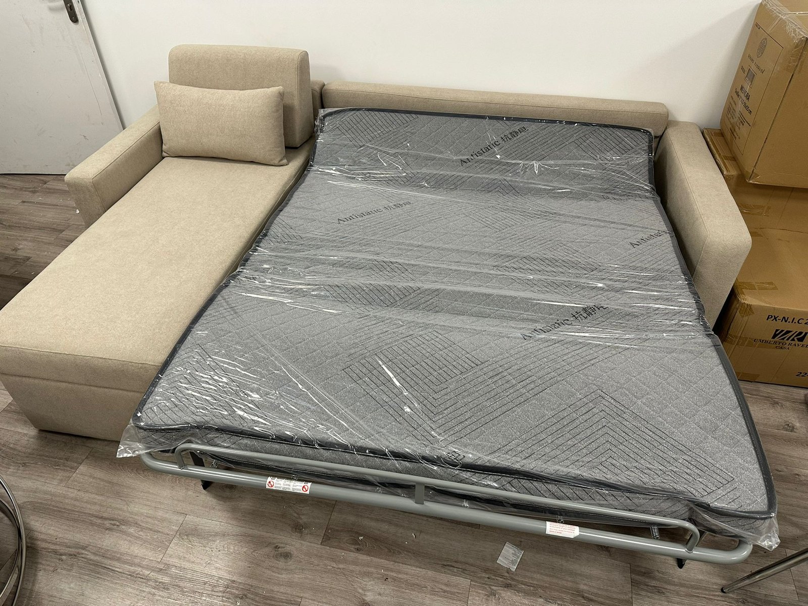 Canapé d&rsquo;Angle Convertible avec Coffre – Tissu Beige