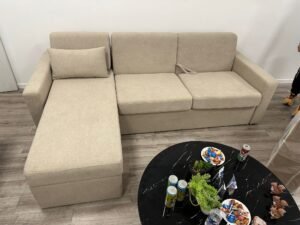 Canapé d'Angle Convertible avec Coffre – Tissu Beige