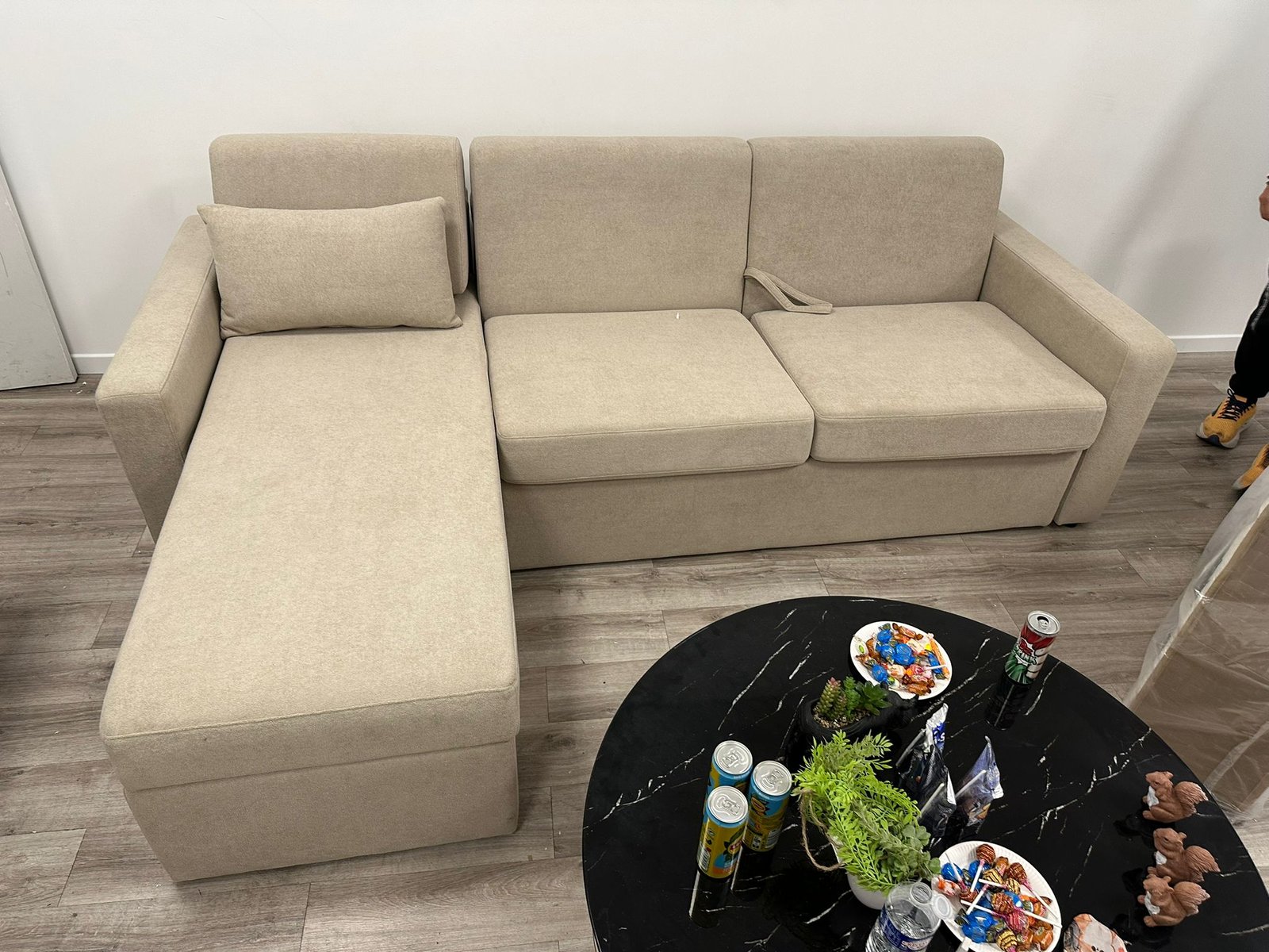Canapé d&rsquo;Angle Convertible avec Coffre – Tissu Beige