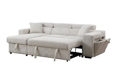 Canapé d&rsquo;Angle Convertible Bonaterra,Tissu Côtelé Beige