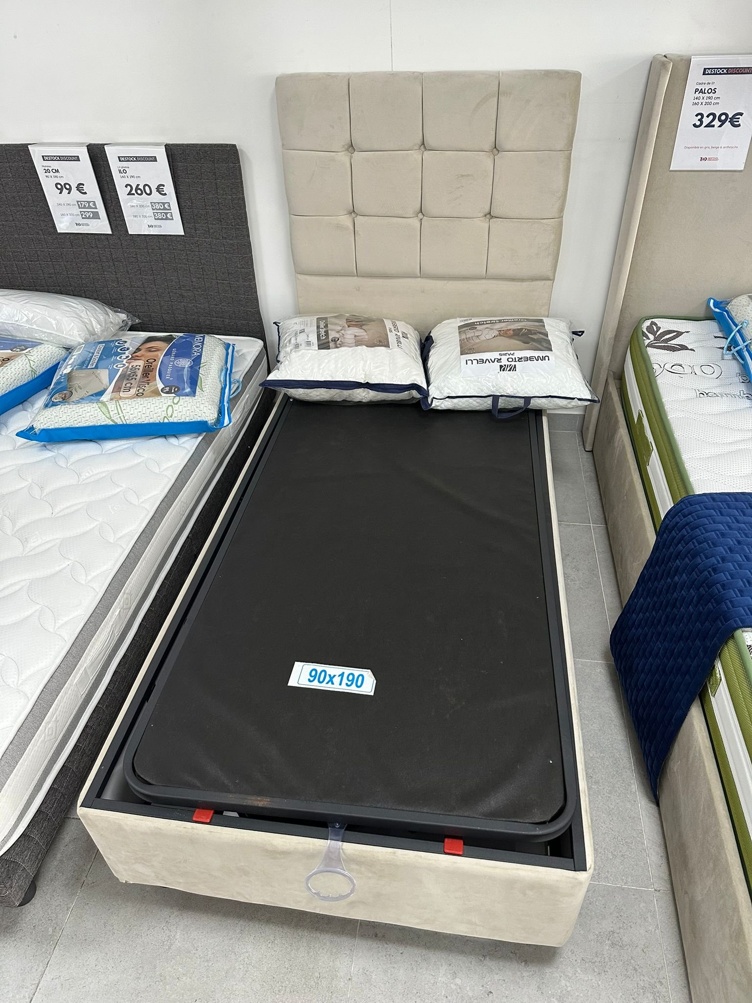 Lit Coffre 1 Place avec Tête de Lit Capitonnée – 90×190 cm