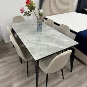 Table à Manger Extensible Céramique Effet Marbre Blanc