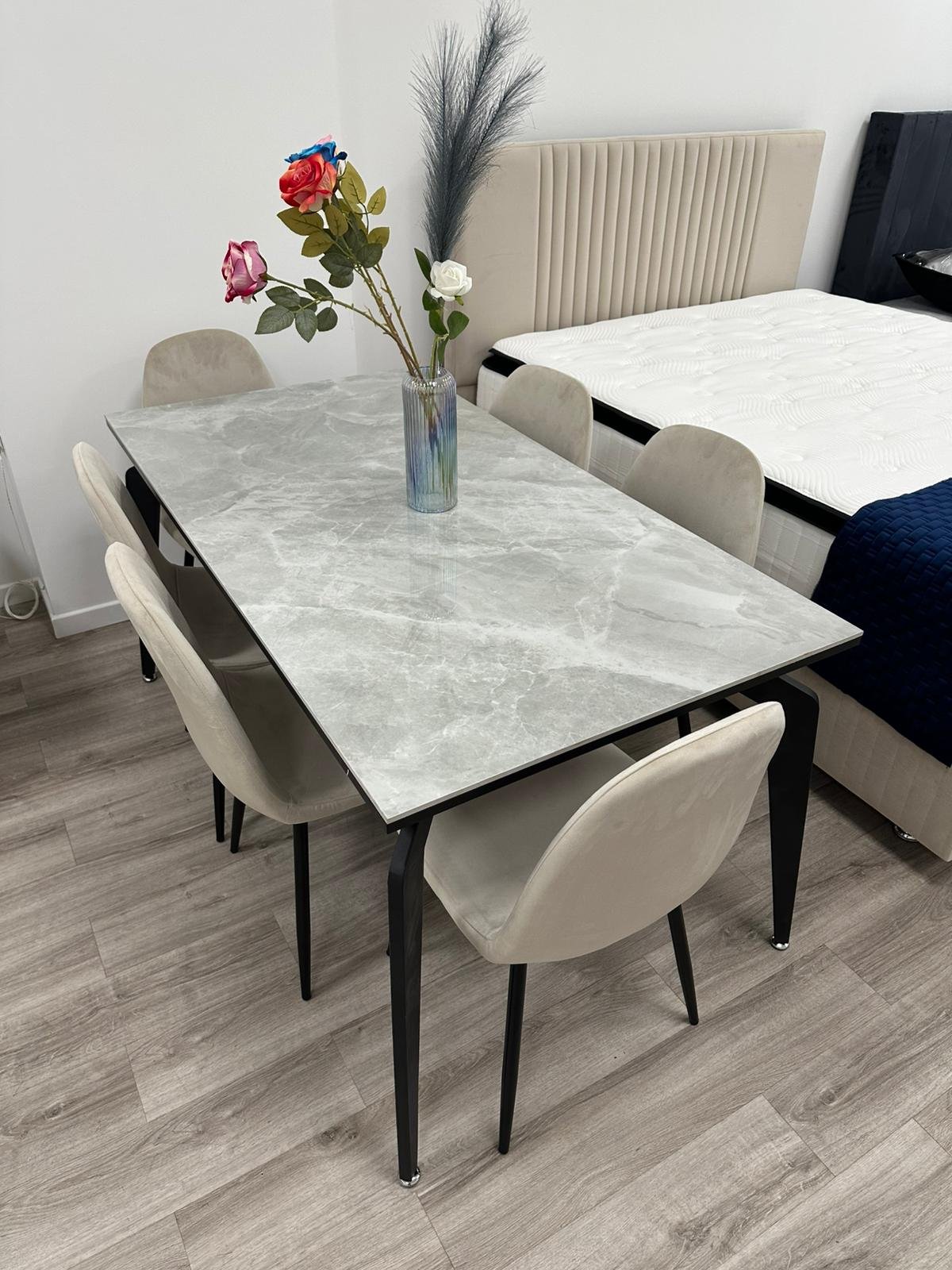 Table à Manger Extensible Céramique Effet Marbre Blanc