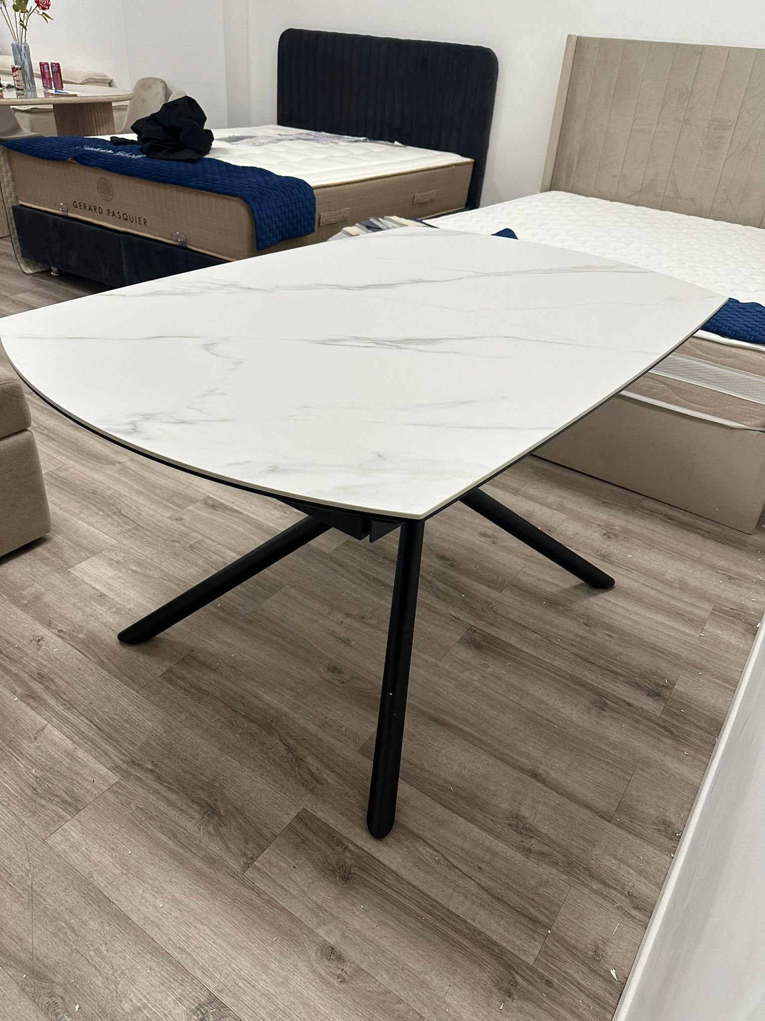 Table à Manger Extensible Céramique Effet Marbre Blanc