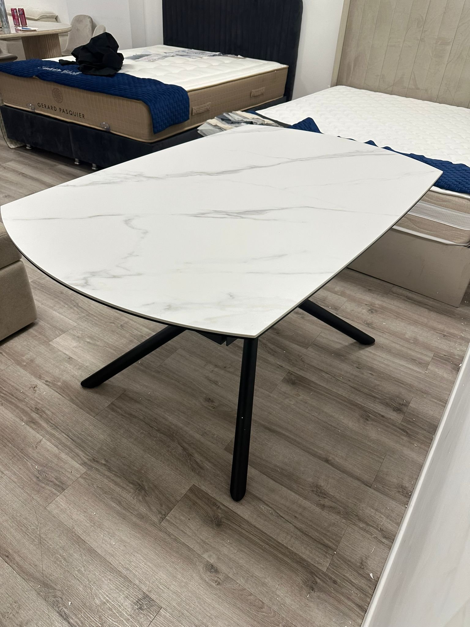 Table à Manger Extensible Céramique Effet Marbre Blanc