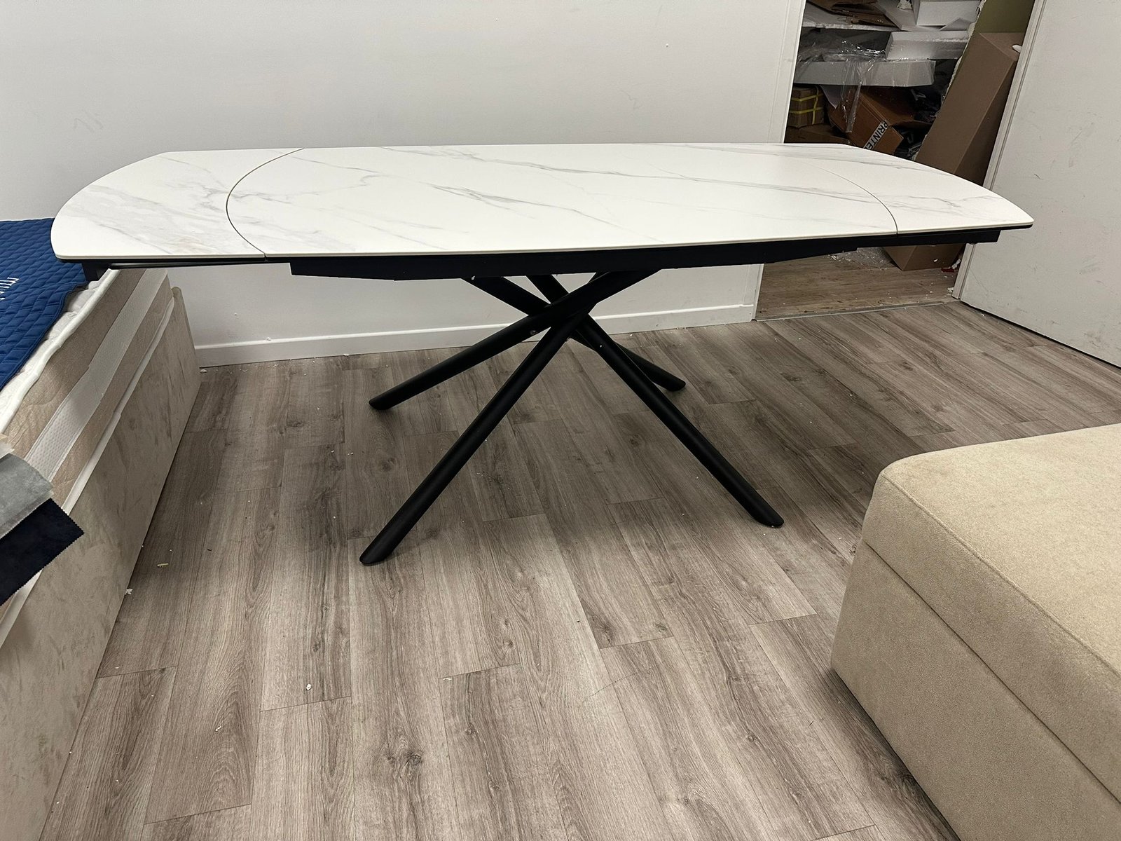 Table à Manger Extensible Céramique Effet Marbre Blanc