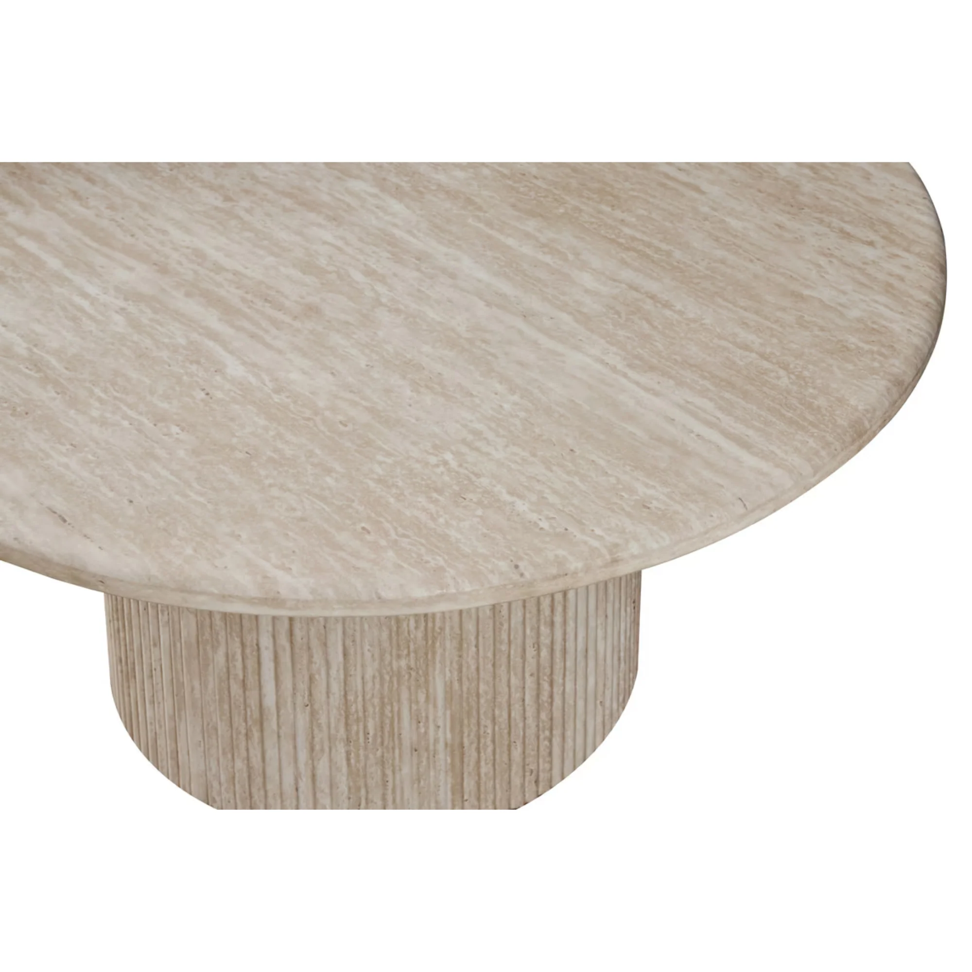 Table Basse Ronde Effet Travertin – Pied Cannelé