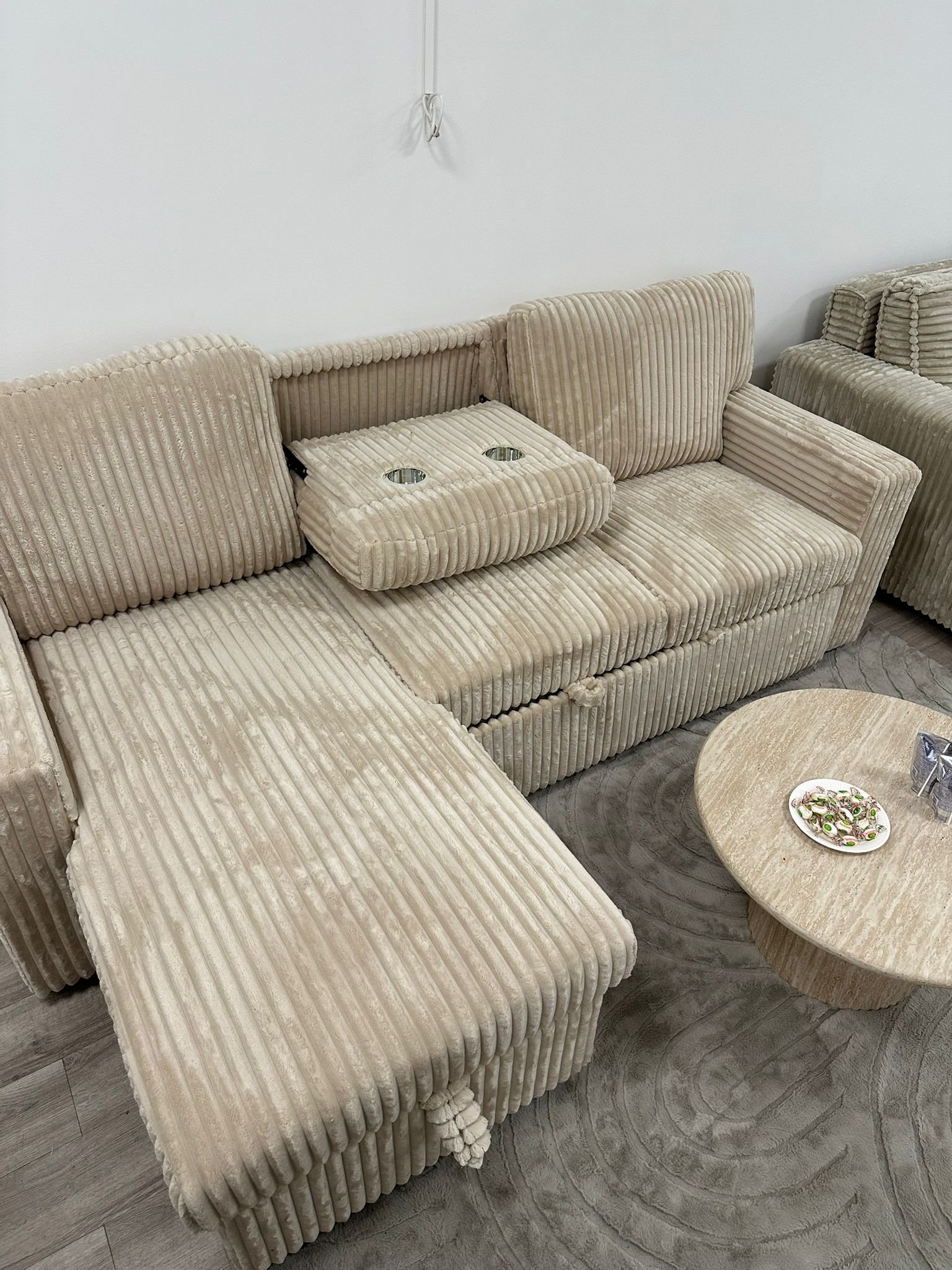 Canapé d&rsquo;Angle Convertible Velours Côtelé – Beige