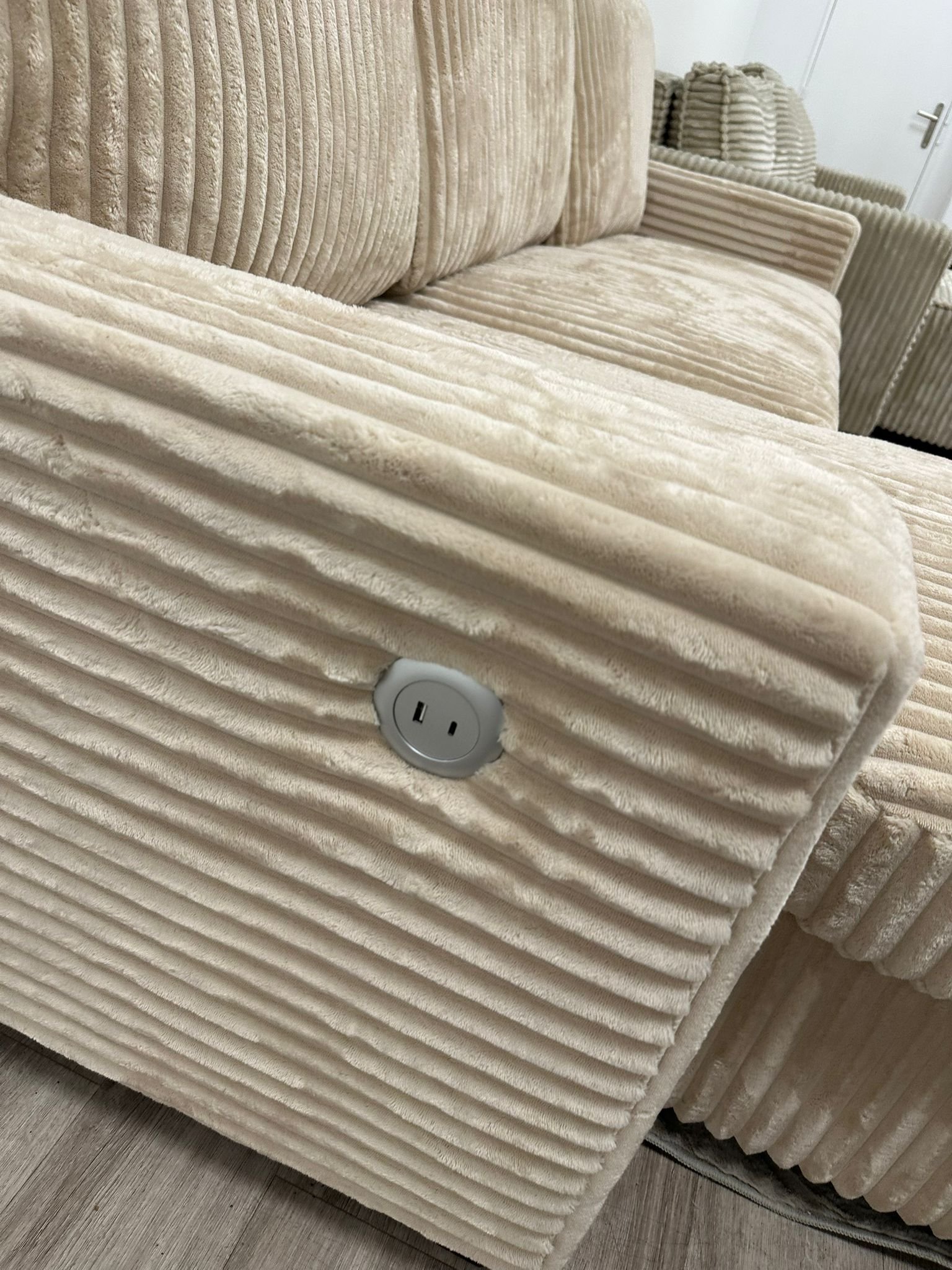 Canapé d&rsquo;Angle Convertible Velours Côtelé – Beige